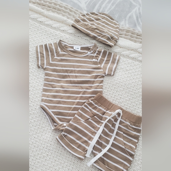Striped Brown and White Baby Outfit - Picture 1 of 2